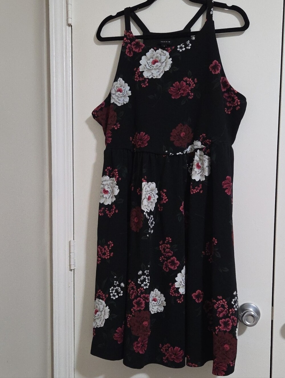 Torrid Black Floral Halter Dress - Burgundy & White Flowers